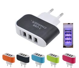 3 Ports USB Charger 3A Fast Charge Portable Travel Power Adapter US EU Plug Colorful USB Wall Charger for All Smart Phone Tablet7387711