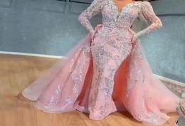 Plus Size Pink Sequins Mermaid Prom Dresses Elegant Long Sleeves Evening Gowns 2021 Off Shoulder Women Cheap Formal Dresses7572936