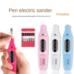 Drills 1Set Electric Nail Drill Machine Kit USB Charging Manicure Machine Pedicure 6 Bits Sanding Buffer Nail File Nail Art Pen Sander