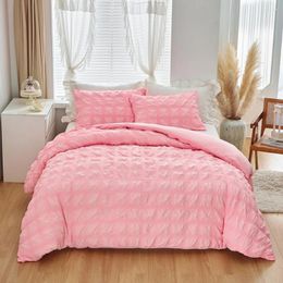 Bedding Sets Evich Polyester Small Square Seersucker Set Of Current Season 3Pcs Luxury Quilt Cover And Pillowcase Home Textile