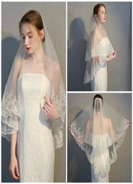 Two Layers Wedding Veils Elbow Length Lace Applique Tulle Net Veil White Bride Wedding Accessories Veils7544324