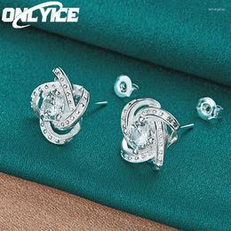 Stud Earrings Fine 925 Sterling Silver Earring For Women Shiny Crystal Zircon Wedding Party Accessories Fashion Jewellery Christmas Gift