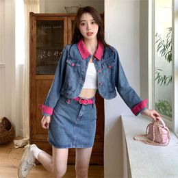 Work Dresses Sweet Girl Casual Suit Women's Spring Short Denim Jacket High Waisted A-line Mini Skirt Two-piece Set Fashion Female Clothes