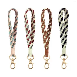 Keychains GJM14 Design PU Leather Cross Braided Lanyard Pendant Car Keys Chain Holder Multi Color Woven Wristlet Rope Strap