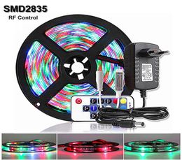 RGB LED Strip 2835 DC 12V Waterproof Flexible Ribbon Tira Led Light Strip Tape 60 LEDsm 5M RF Remote Controller Power Adapter2731566