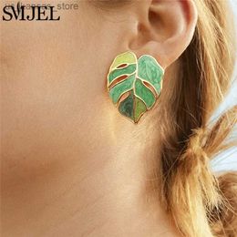 Charm SMJEL Enamel Green Pink Leaf Pendant Earrings Modern Womens Jewelry Exposed Leaf Earrings 2022 Bride and Maid Gift Wholesale240408