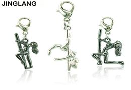 JINGLANG Charm With Lobster Clasp Dangle Retro Standing Pole Dancing Girls Pendants DIY Charms For Jewellery Making Accessories3180295