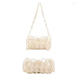 Evening Bags E74B Fashion Bag With Chain Pearl Beaded Crossbody Shoulder Handbag Drawstrings Purse Inner For Formal Party