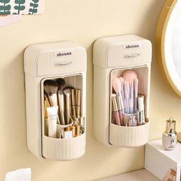 Storage Boxes Wall Mounted Rotating Cosmetic Box Lipstick Skincare Products Makeup Brush Cylinder With Cover Dustproof Desktop