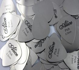 100pcs Alice Silver Stainless Steel Metal Guitar Picks Plectrum thickness 03mm Plastic Box6030886