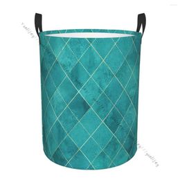 Laundry Bags Basket Round Dirty Clothes Storage Foldable Argyle Geometric Plaid Watercolour Waterproof Hamper Organiser