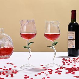 Wine Glasses Valentines Day Romantic Rose Cup Glass Creative Goblet Crystal Champagne 240408