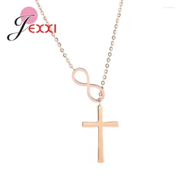 Chains Big Cross Pendant Necklaces Women Gift Hip Hop Rose Gold Color 925 Sterling Silver Chain Necklace Jewelry For Wedding Party