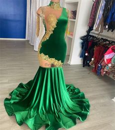 Green And Gold Prom Dresses 2024 Gorgeous Black Girls Mermaid Evening Dress Velvet With Tassel Formal Birthday Party Gown Aso Ebie Luxury Vestidos De Noite Abiye