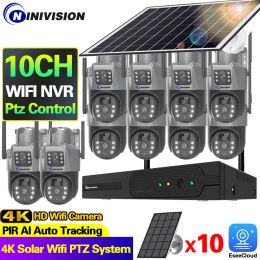 System 4K Dual Lens Solar Power Battery Charged Wifi PTZ IP Camera Kit 8MP 10CH Wireless NVR Kit Auto Tracking CCTV Security Cam System