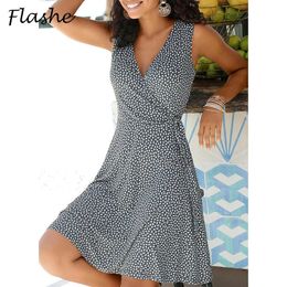 Casual Polka Dot Dress Women V Neck Sleeveless Bandage Beach Dress Summer Bohemian Dresses For Women Clothes S-5XL 240325