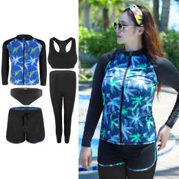 Suits 2023 Korean Plus Size Women Spilt Sports Swimwear Rashguard Sun Protector Long Sleeve Conservative Surfing Swimwear Holiday Suit