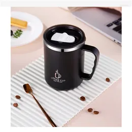 Mugs 500ml/17oz 304 Stainless Steel Water Bottle Double Layers Coffee Mug Milk Cup With Plastic Lid And Handle