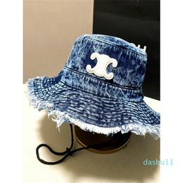 Luxury bucket Wide brim hats Designer Beach Sun Protection cap mens women canvas denim basin hats Summer Sun Hat with Adjustable Strap hat