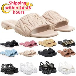 2024 New Miui Sandals Quality Women's Dhgate Designer Sliders Vintage Slipper Summer Mius Flat Heel Loafer Women Black Flip Flop Leather Mule Luxury Slip-on