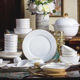 Plates Tivray Luxury Grade Bone China Embossed Tableware Set Wedding Dinner Party Golden Edge Dinnerware