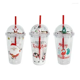 Water Bottles Tumbler Double Walled Glitter Cup 450ml Straw Cups Plastic Material Dropship