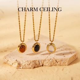 Pendant Necklaces Natural Oval Stone Necklace For Women Stainless Steel Gold Colour Twist Rope Chain Collar Fashion Charm Luxury Jewellery