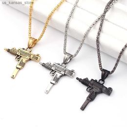 Pendant Necklaces Personality Uzi Gun Shaped Pendant Necklace For Women Men Bar Party Accessory Gothic Male Punk Hip Hop Chain Jewelry240408