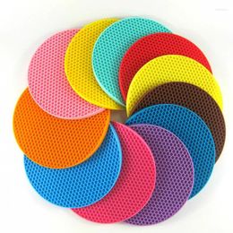 Table Mats 2PCS Multifunctional Round Candy Color Pads Silicone Non-slip Heat Resistant Mat Cup Cushion Placemat Pot Holder