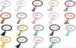 many Colours Women Tassels Bracelets PU Leather Wrap Key Ring Leopard Lily Print Keychain Wristband Drip Oil Circle Bangle Chains Wristlet4228249