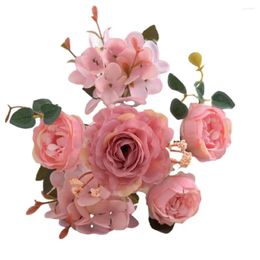Decorative Flowers Maintenance-free Peony Realistic Rose Pink Artificial Vintage Style Non-fading Uv-resistant For Wedding