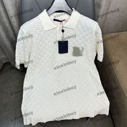 xinxinbuy Men designer Tee t shirt 2024 Italy knit shirt Chessboard grid polo short sleeve cotton women Grey black white S-2XL
