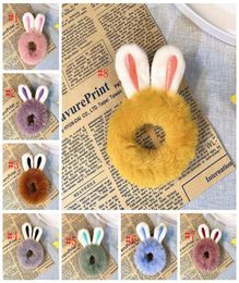 2020 Rabbit Ear Hairband Faux Fur Hair Ties Rope Fluffy Hairbands Girls Ponytail Holder Cute Hair Accessories 8 Colors5950411