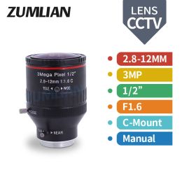 Parts ZUMLIAN Industrial Varifocal FA HD 3MP CMount 2.812mm 1/2"F1.6 Manual CCTV Low Distortion for Video Surveillance Camera Lens