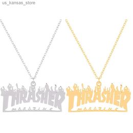 Pendant Necklaces Punk Flame Letters Necklace Personalized Thrasher Alphabet Choker Pendant Jewelry Gift For Women Men240408U6H9