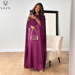 Casual Dresses VAZN 2024 Top Quality Solid Young Sexy Club Faicycore Style Chiffon Round Neck Full Sleeve Nature Women Long Loose Dress