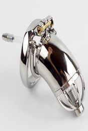 New Stainless Steel Super Small Male Chastity Device with Catheter and antioff version Short Spiked Cock Cage For BDSM2963392