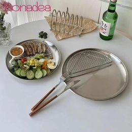 Plates Korean Creative Stainless Steel Fried Chicken Steak Plate Industrial Salad Round Snack Kitchen Accessories
