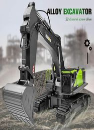 Huina 593 114 RC Excavator Rotation Alloy Green RC Remote Control Truck Toys Screw Drive Double Track Engineering Vehicle LJ201202363186