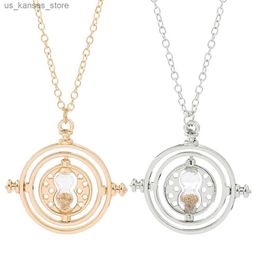 Pendant Necklaces New Harried Time Necklace Timer Hourglass 360 Rotatable Potters Cosplay Props Astronomical Time Converter Magic School Fans Gift240408