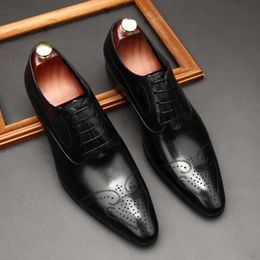 Handmade Mens Dress Genuine Leather 2024 Fashion New Style British Trend Brogues Wedding Business Shoes for Male