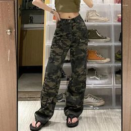 Women's Jeans Retro Camouflage Spring Autumn High Waist Loose Tooling Streetwear Wide-leg Pants Casual Denim Mopping Trousers