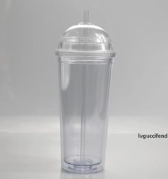 20oz new acrylic cups clear drinking tumblers with transparent straw and dome lid Double wall Large capacity plastic water bottle 4546232