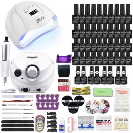 Kits Nail Set 40/30/20/10Pcs Colour Gel Varnish With 35000RPM Nail Drill Manicure And UV Lamp Nail Dryer For Nail Art Cutter Tools