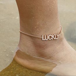 Crystal Custom Name Spaced Letter Anklet Handmade CZ Diamond Gold Silver Initial Hanging Charm Personalised Phrase Unique Gift 240408