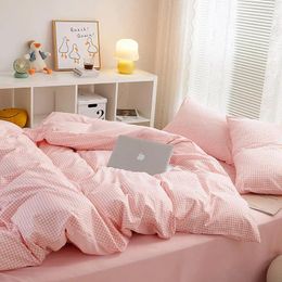Bedding Sets Pink Grid Set Pillowcase Duvet Cover Soft Bed Linen Sheet Bedroom Comforter King Quilt Bedclothes