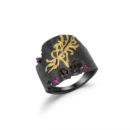 Cluster Rings Adjustable Handmade Natural Black Garnet Gemstones 925 Sterling Silver Flower Woman