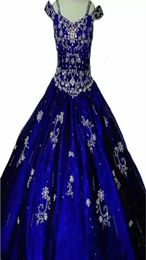 Cheap New Royal Blue Ball Gown Girls Pageant Dresses Off Shoulder Crystal Beading Princess Tulle Puffy Kids Flower Girls Birthday 2762518