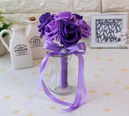 Cheap Rose Wedding Bridal Bouquets Handmade Flowers Artificial Rose Ribbons Wedding Supplies Bride Holding Flowers Brooch Bouquet 7887196