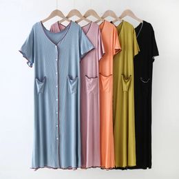 Fat Mm Home Clothes Knit Modal Sleepwear Women Nightshirt Loose V Neck Short Sleeve Night Dress Female Buttons Nightgowns 240408